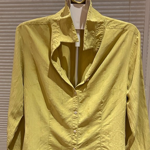 Lime green button-down silk shirt - Picture 1 of 4